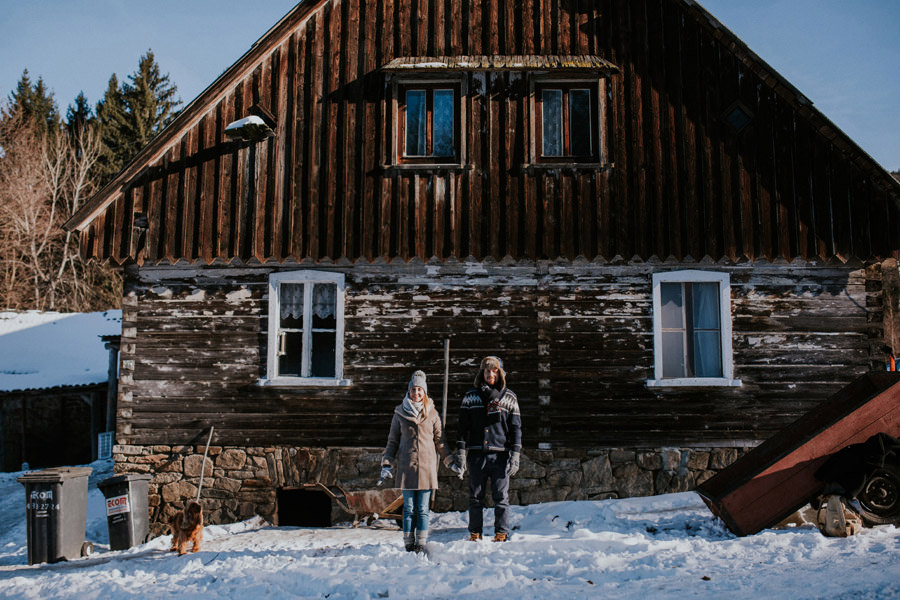 morning couple portrait in polish mountains
